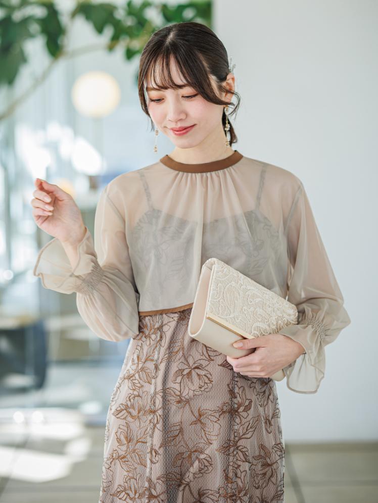 ショートボレロフラワー刺繍ドレス(ブラウン)AB1-469BR-S 6