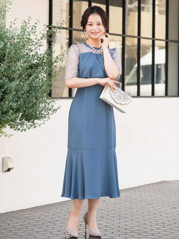 ビスチェ風裾切替ドレス(ブルー)CR1-425BU-M 3