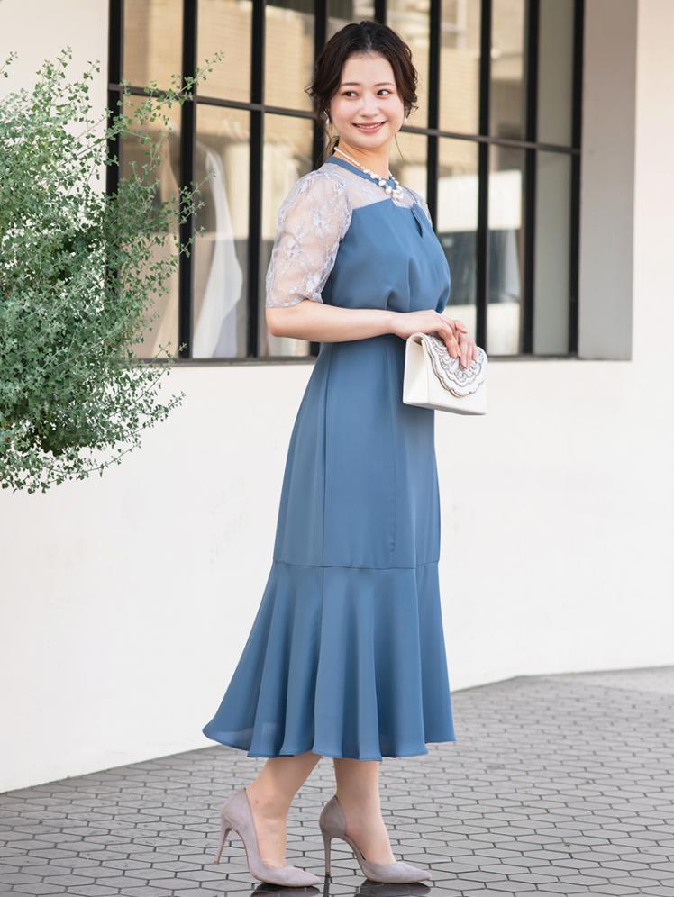 ビスチェ風裾切替ドレス(ブルー)CR1-425BU-M 7