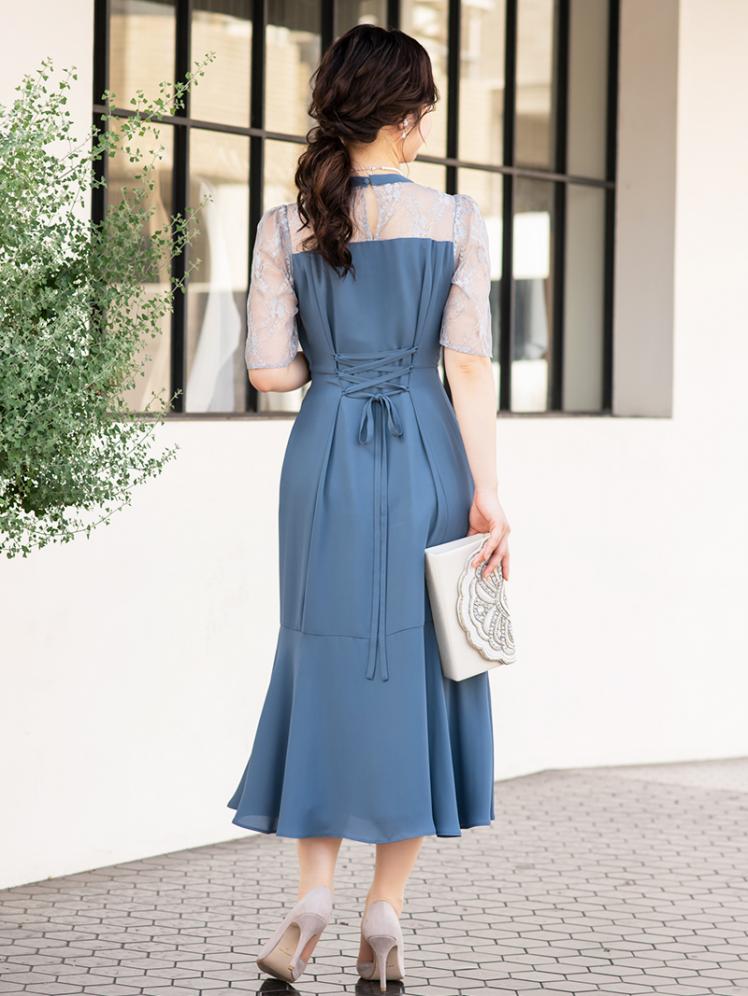 ビスチェ風裾切替ドレス(ブルー)CR1-425BU-M 8
