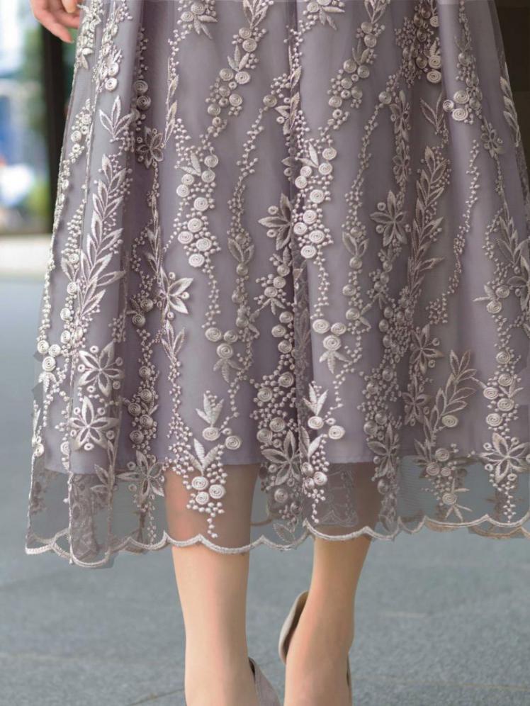 花柄刺繍レースドレス(グレー)H1-402GRY-S | パーティドレススタイル