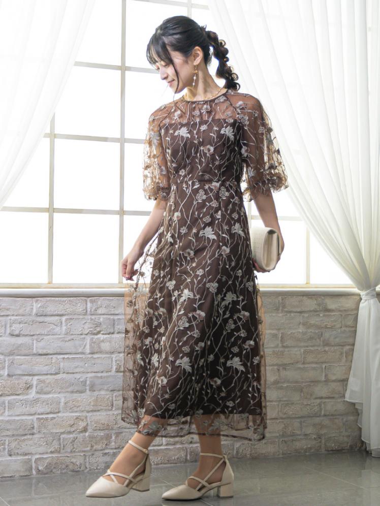 フローラル刺繍シアードレス(ブラウン)CR1-475BR-M 5