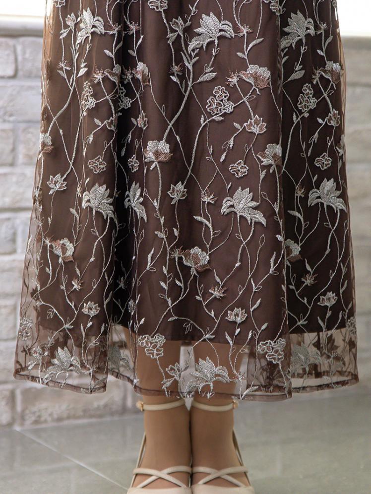 フローラル刺繍シアードレス(ブラウン)CR1-475BR-M 12