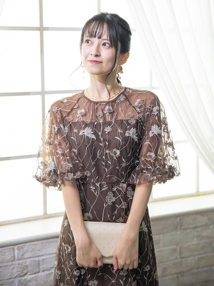 フローラル刺繍シアードレス(ブラウン)CR1-475BR-M 10