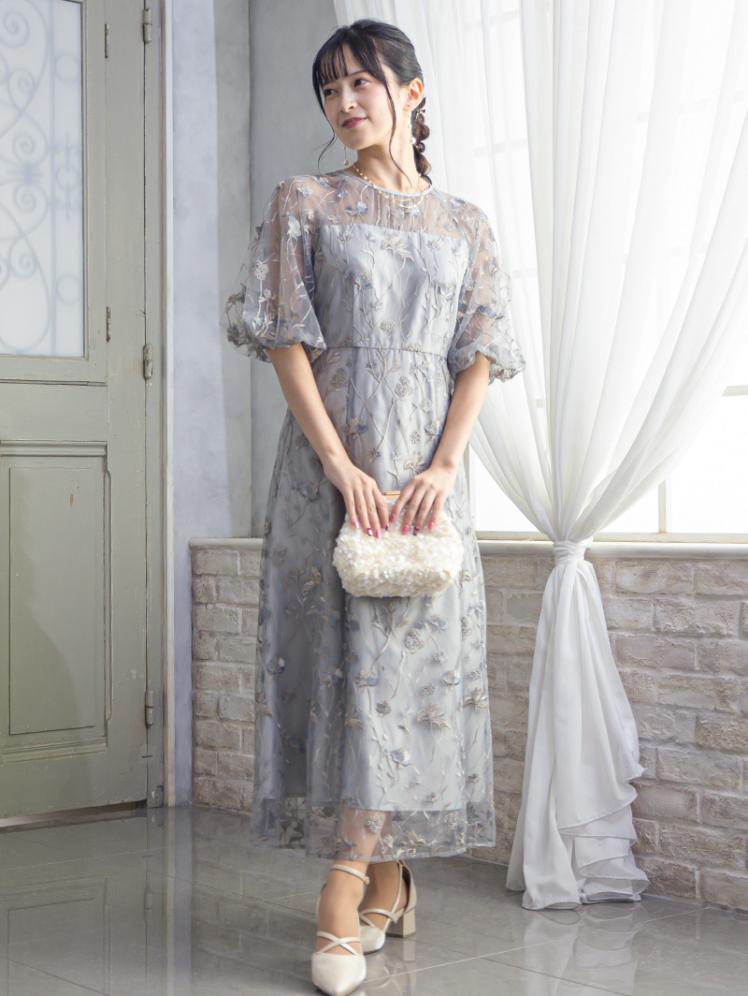 フローラル刺繍シアードレス(グレー)CR1-475GRY-M 1