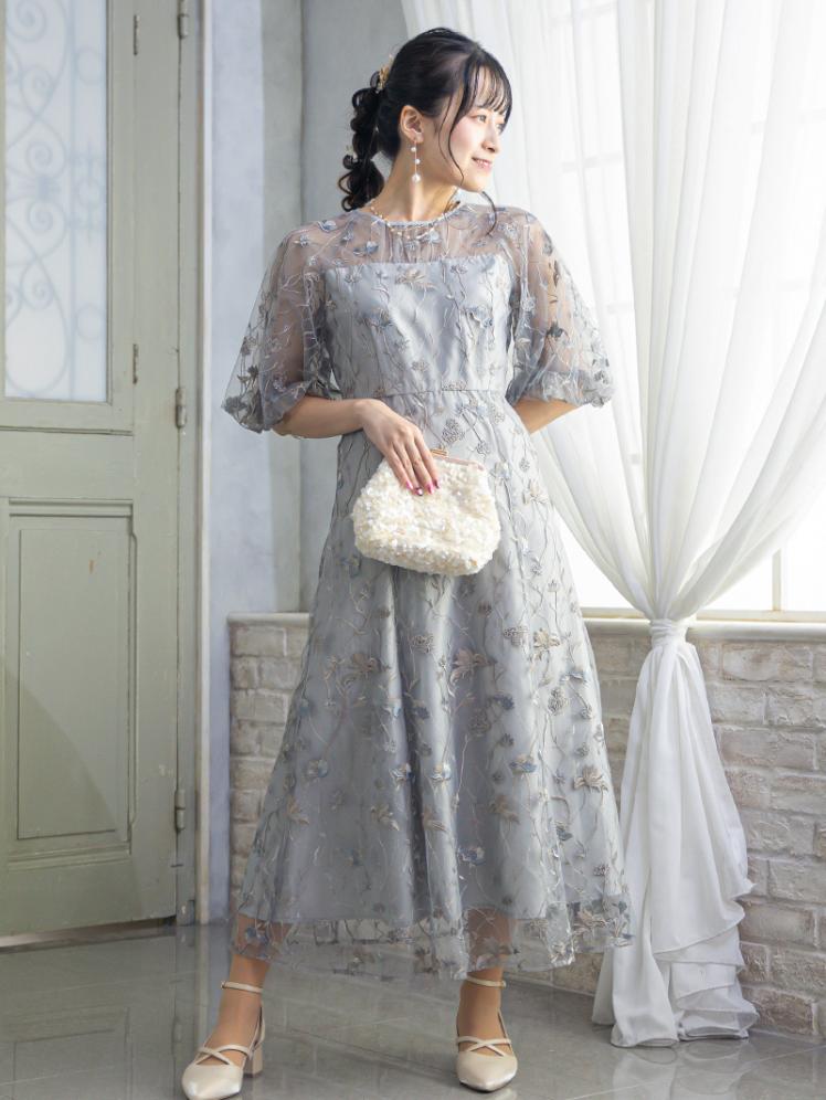 フローラル刺繍シアードレス(グレー)CR1-475GRY-M 2