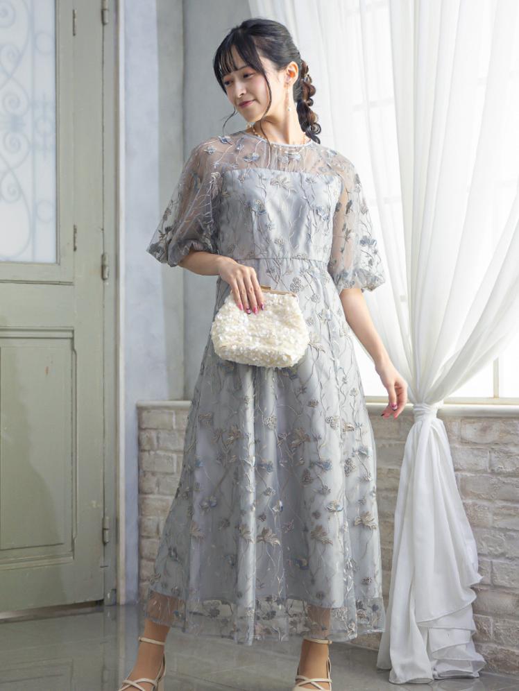 フローラル刺繍シアードレス(グレー)CR1-475GRY-M 3