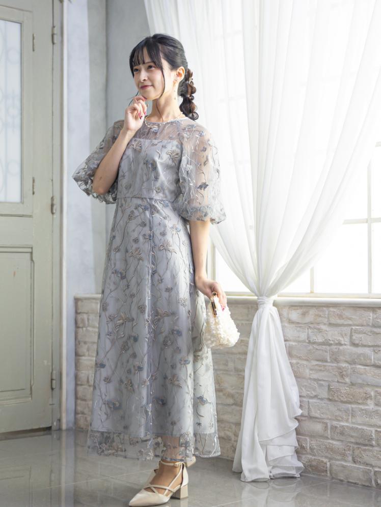 フローラル刺繍シアードレス(グレー)CR1-475GRY-M 5