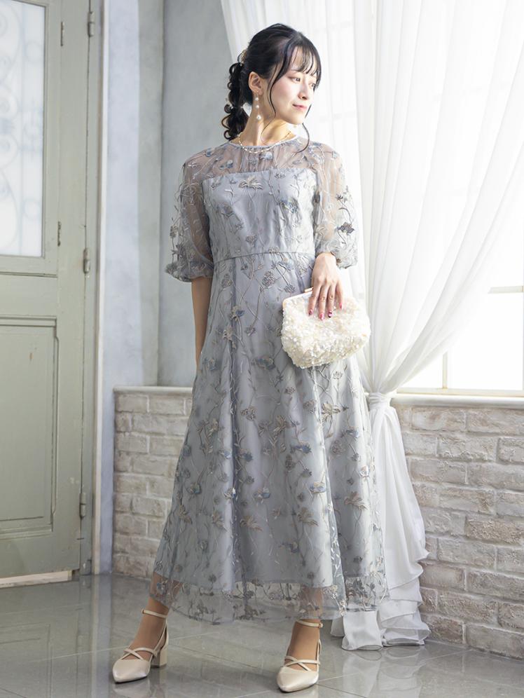 フローラル刺繍シアードレス(グレー)CR1-475GRY-M 4