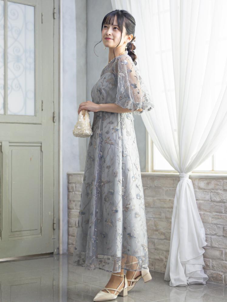 フローラル刺繍シアードレス(グレー)CR1-475GRY-M 6