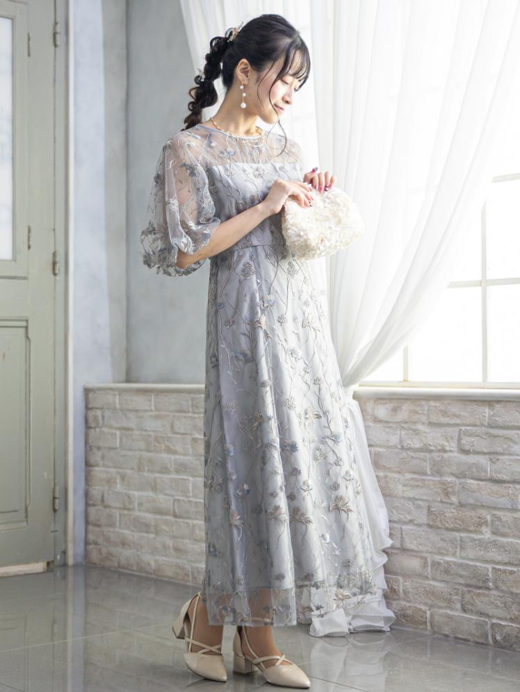 フローラル刺繍シアードレス(グレー)CR1-475GRY-M 8