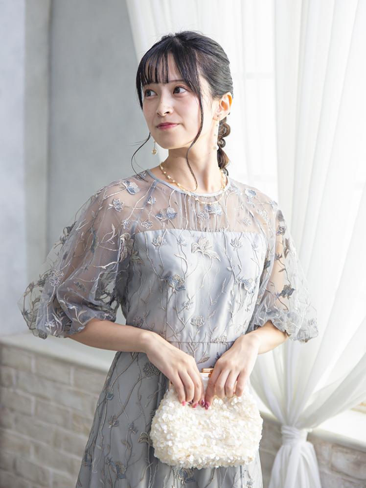 フローラル刺繍シアードレス(グレー)CR1-475GRY-M 9