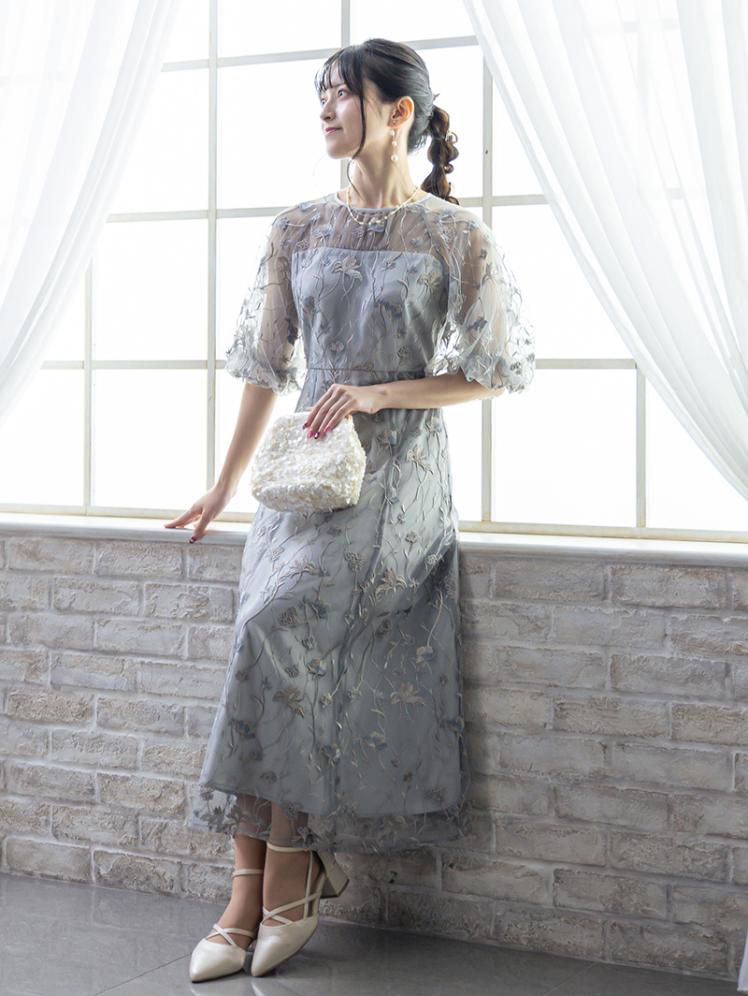 フローラル刺繍シアードレス(グレー)CR1-475GRY-M 10