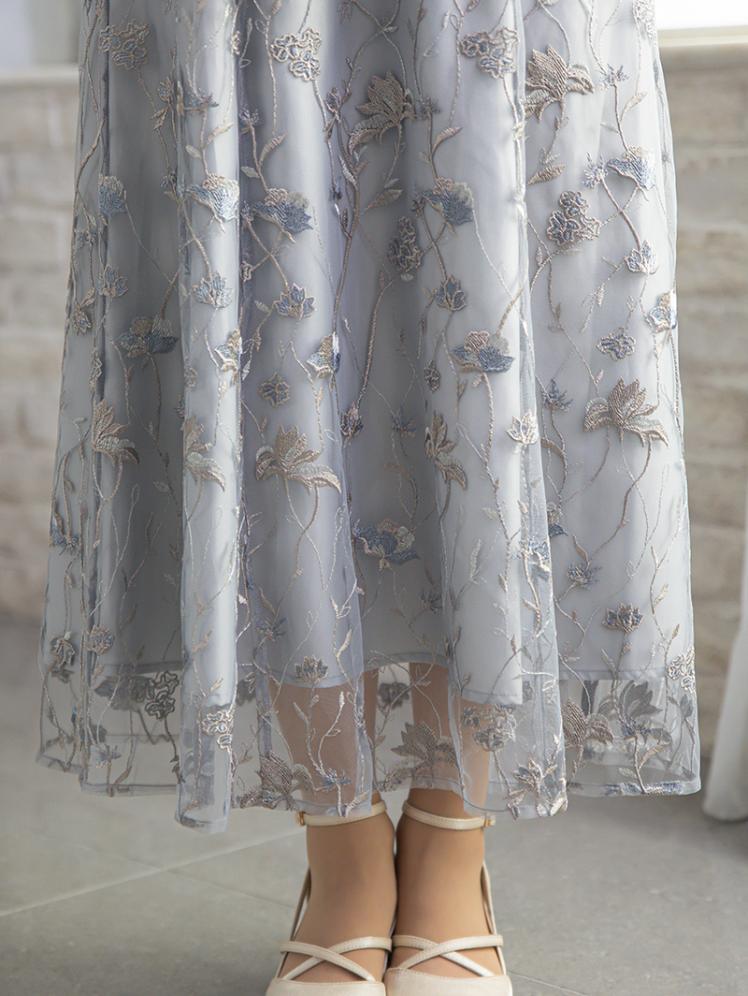 フローラル刺繍シアードレス(グレー)CR1-475GRY-M 12