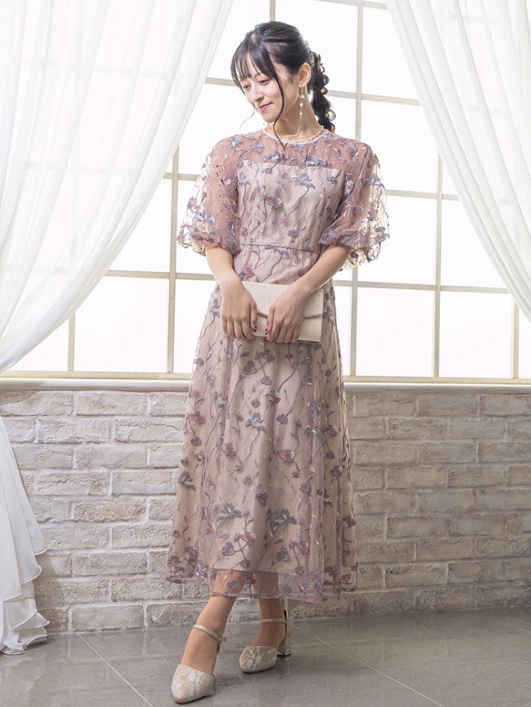 フローラル刺繍シアードレス(ピンク)CR1-475PI-M 1