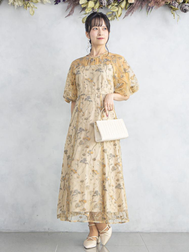 フローラル刺繍シアードレス(イエロー)CR1-475YE-M 1