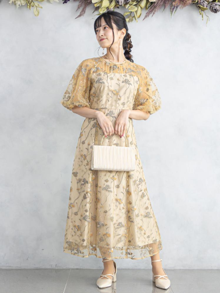 フローラル刺繍シアードレス(イエロー)CR1-475YE-M 2