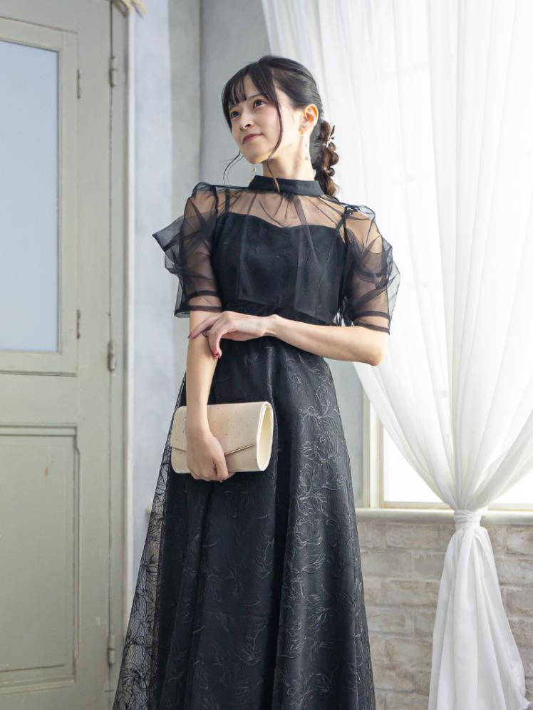 ボレロ付き2WAYシアーチュールフレアドレス(ブラック)H1-473BL-M 5