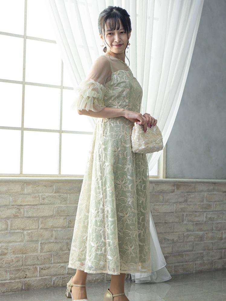 フリルスリーブレースドレス(グリーン)H1-474GR-M 4