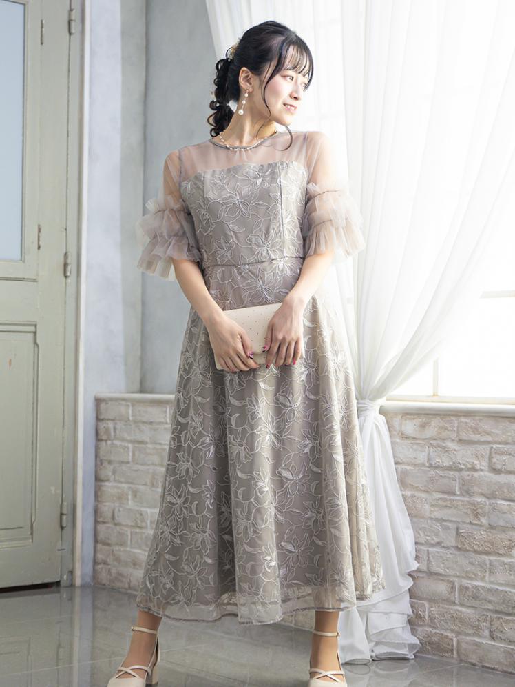 フリルスリーブレースドレス(グレージュ)H1-474GRE-M 3