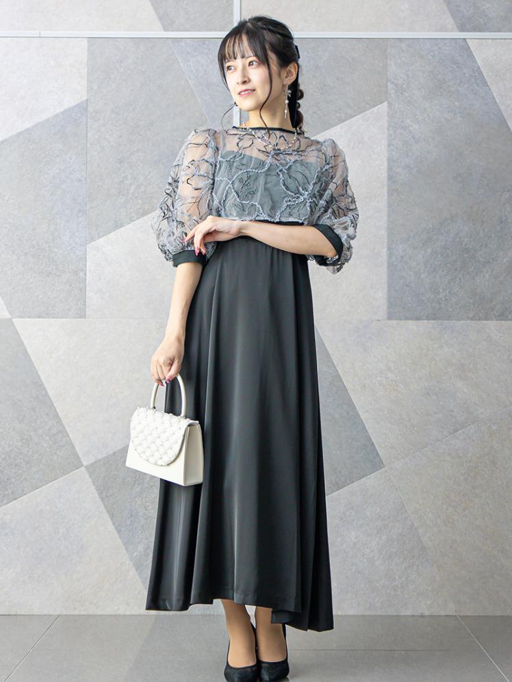 刺繍レースボレロセットドレス(ブラック)H1-476BL-S 2