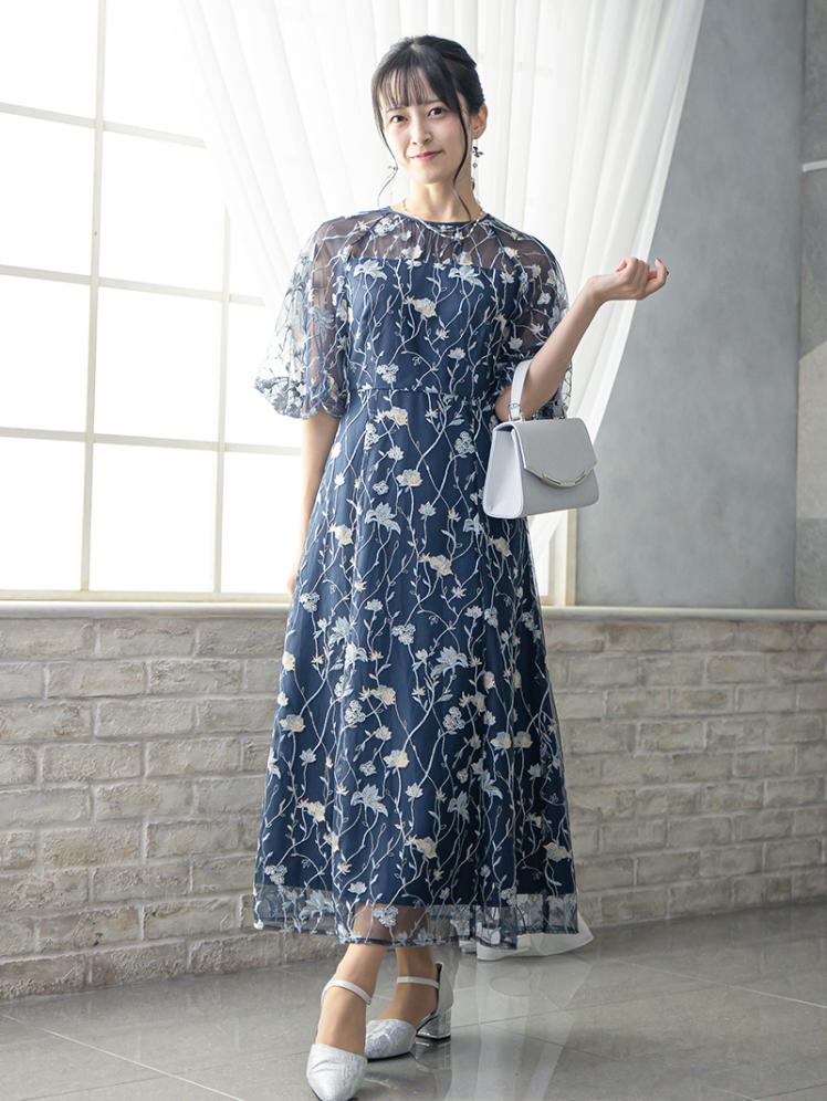 フローラル刺繍シアードレス(ネイビー)CR1-475NA-M 2