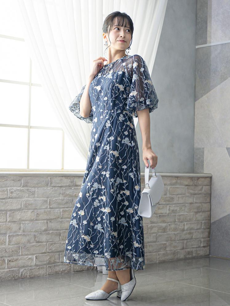 フローラル刺繍シアードレス(ネイビー)CR1-475NA-M 5