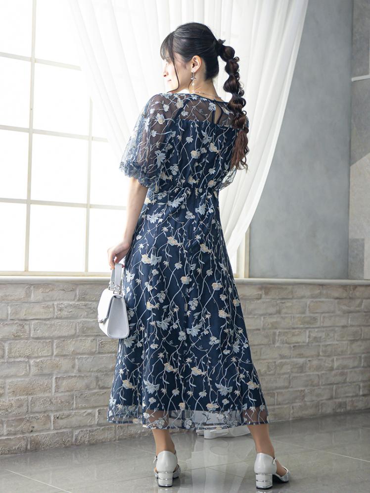 フローラル刺繍シアードレス(ネイビー)CR1-475NA-M 8