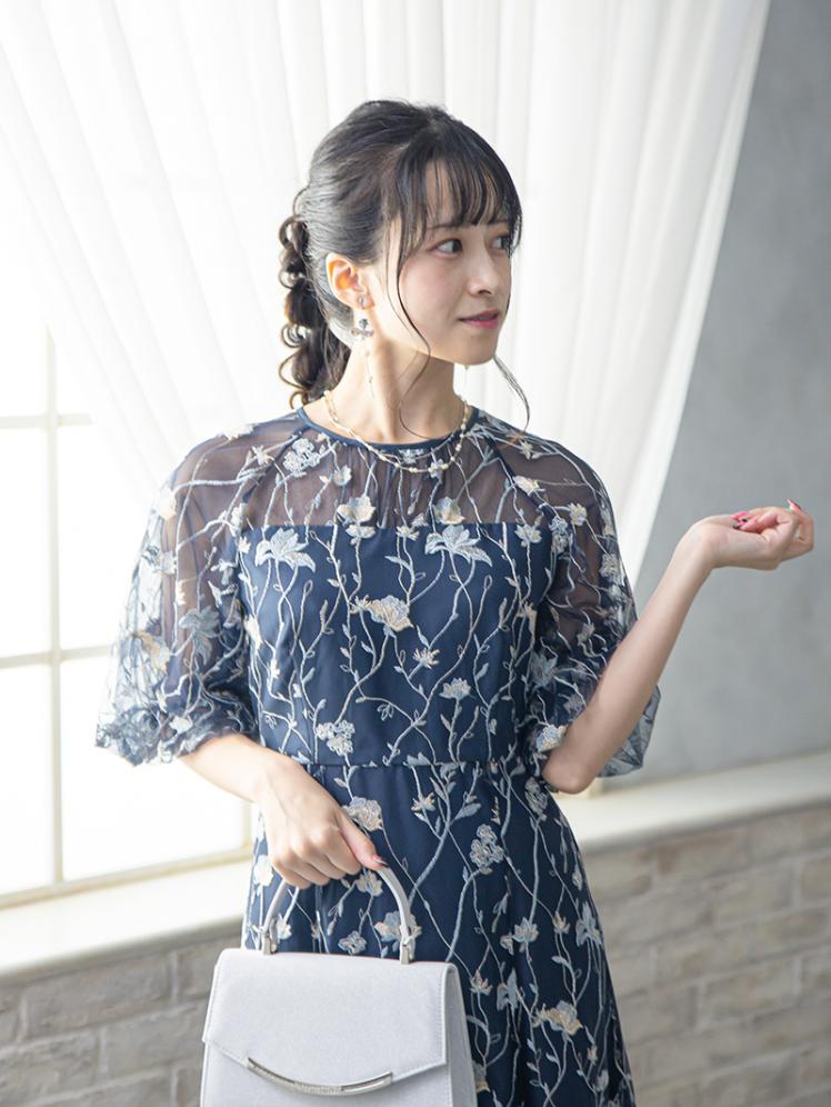 フローラル刺繍シアードレス(ネイビー)CR1-475NA-M 10