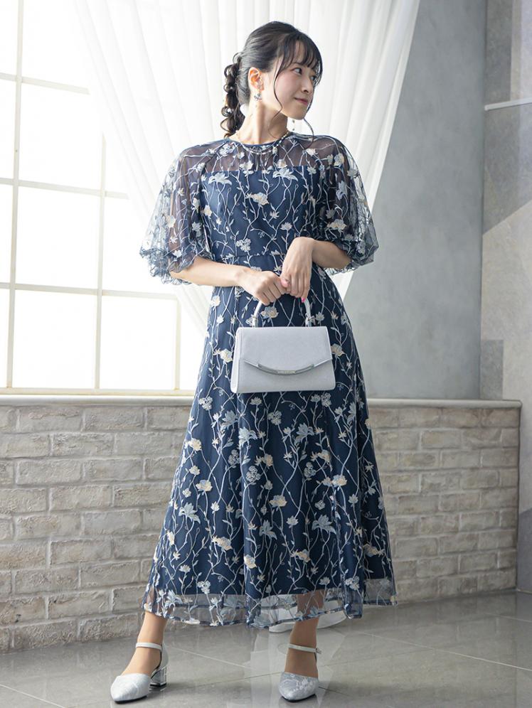 フローラル刺繍シアードレス(ネイビー)CR1-475NA-M 3
