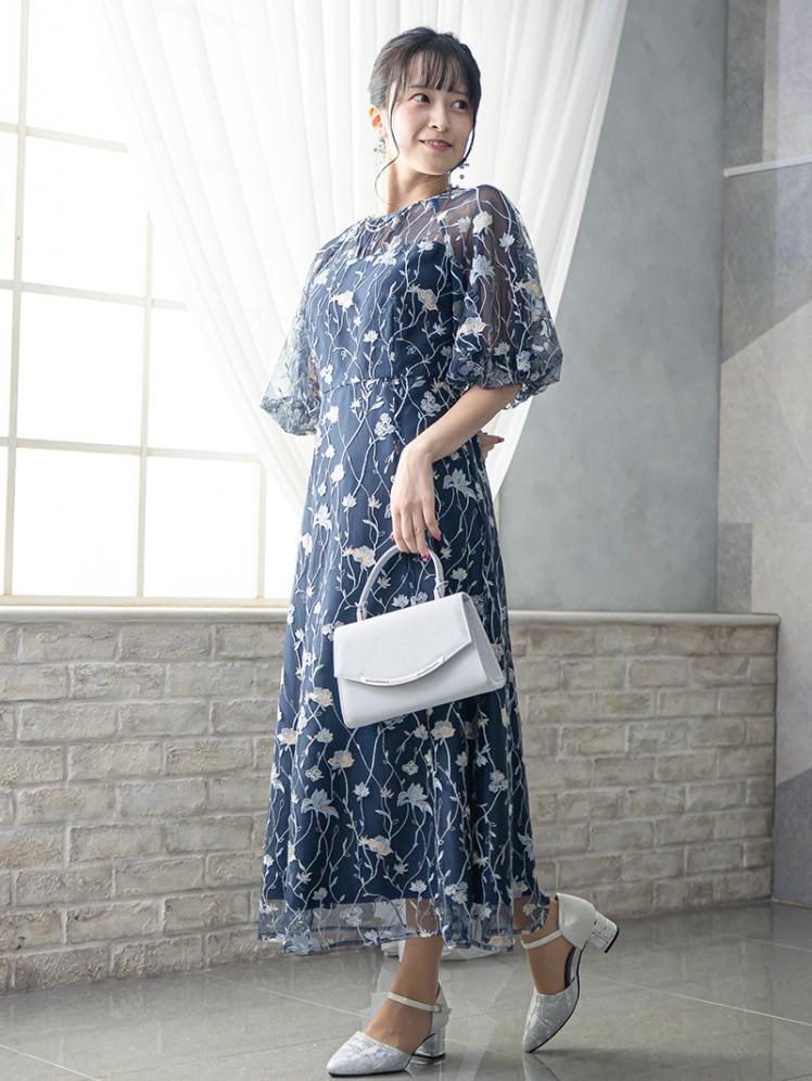 フローラル刺繍シアードレス(ネイビー)CR1-475NA-M 6