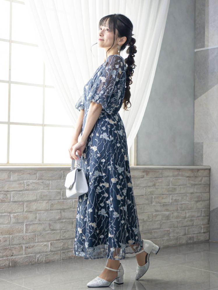 フローラル刺繍シアードレス(ネイビー)CR1-475NA-M 7