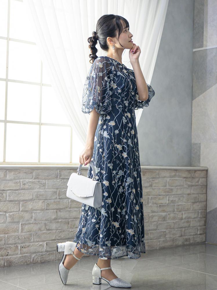 フローラル刺繍シアードレス(ネイビー)CR1-475NA-M 9