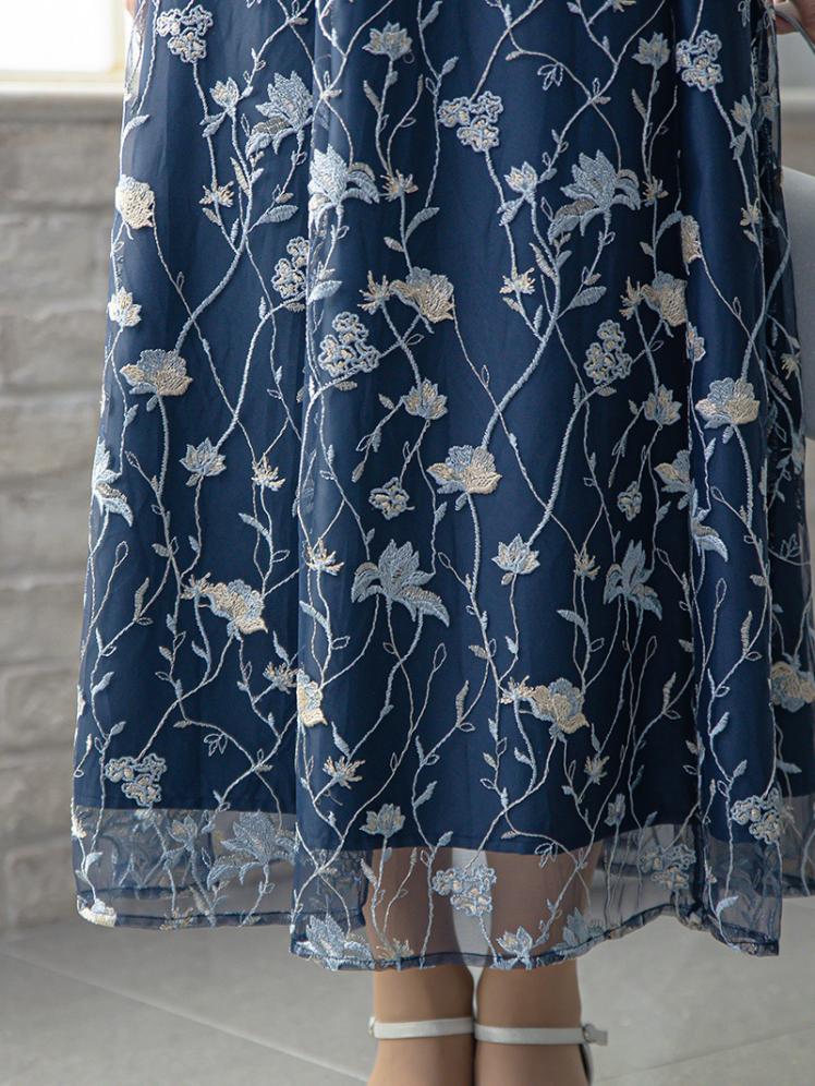 フローラル刺繍シアードレス(ネイビー)CR1-475NA-M 12