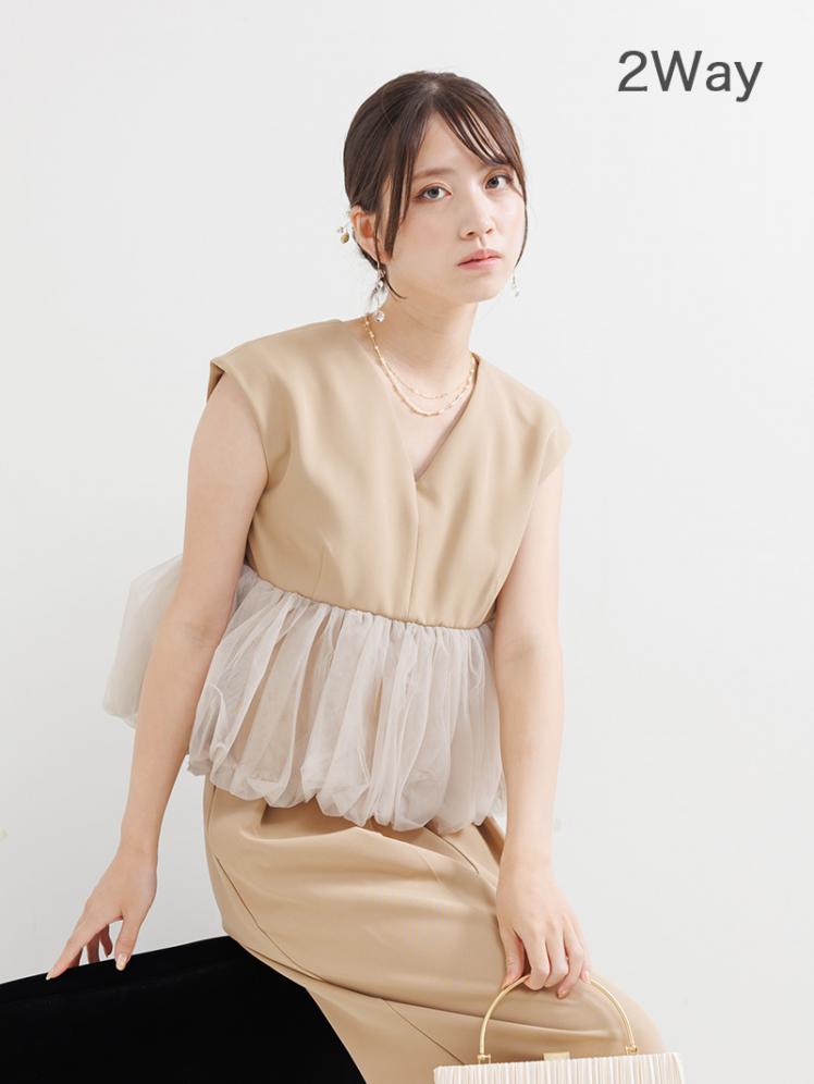 ペプラムチュールセットアップパンツドレス(ベージュ)AB3-480BE-M 10