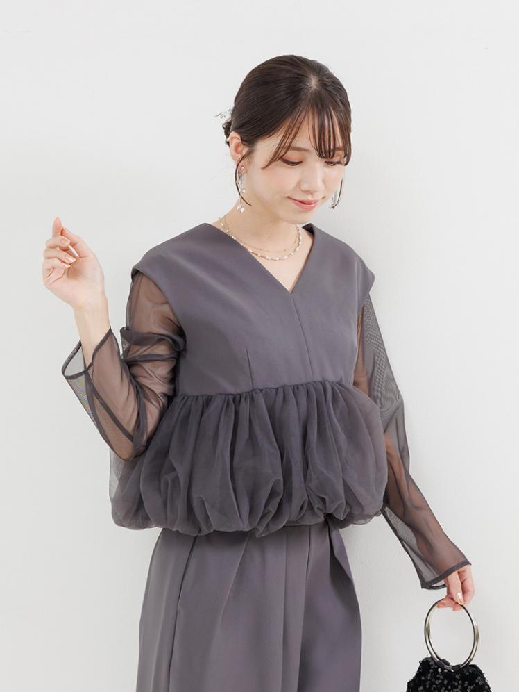ペプラムチュールセットアップパンツドレス(チャコール)AB3-480CHC-M 9