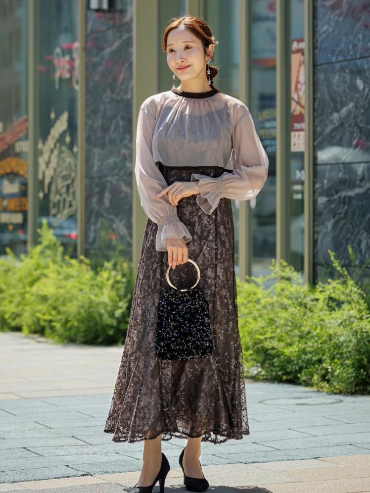 シアーボレロ付レースドレス(ブラウン)AB1-426BR-L 4