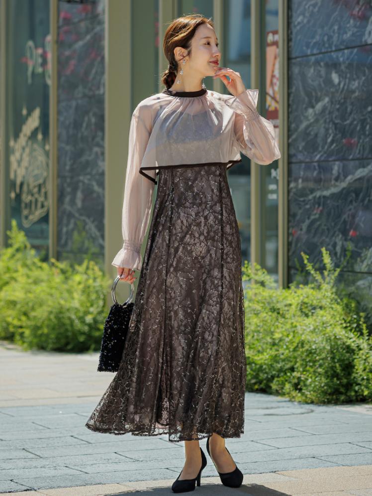シアーボレロ付レースドレス(ブラウン)AB1-426BR-L 5