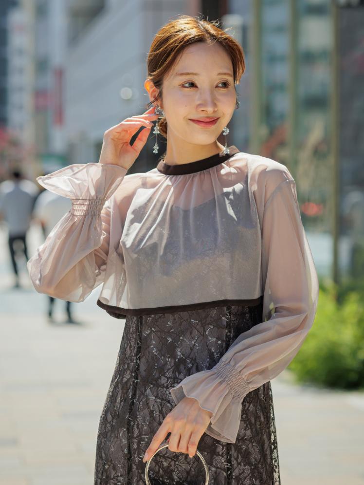 シアーボレロ付レースドレス(ブラウン)AB1-426BR-L 6