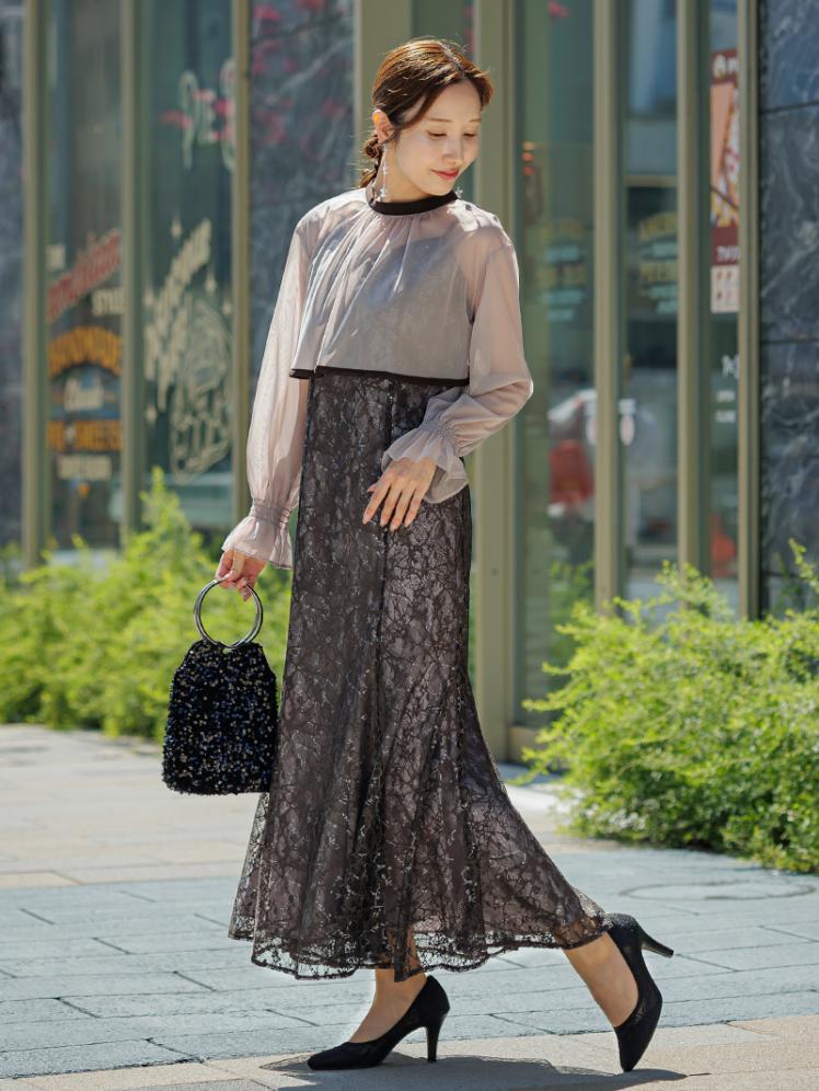シアーボレロ付レースドレス(ブラウン)AB1-426BR-L 7