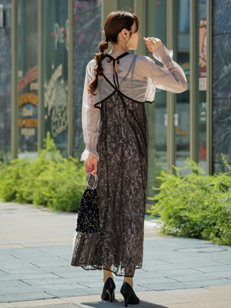 シアーボレロ付レースドレス(ブラウン)AB1-426BR-L 8