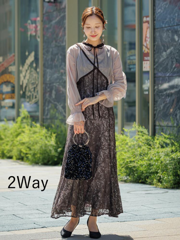 シアーボレロ付レースドレス(ブラウン)AB1-426BR-L 9