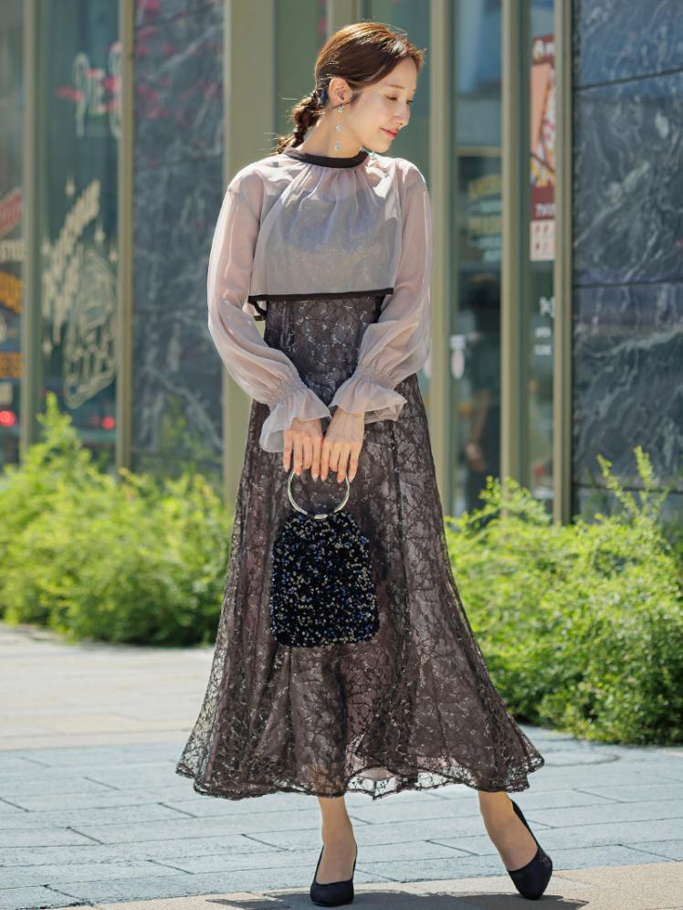 シアーボレロ付レースドレス(ブラウン)AB1-426BR-L 2