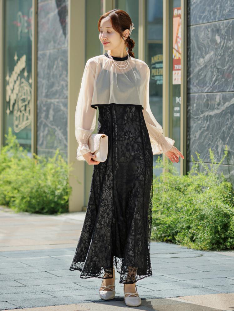 シアーボレロ付レースドレス(ブラック)AB1-426BL-M 4