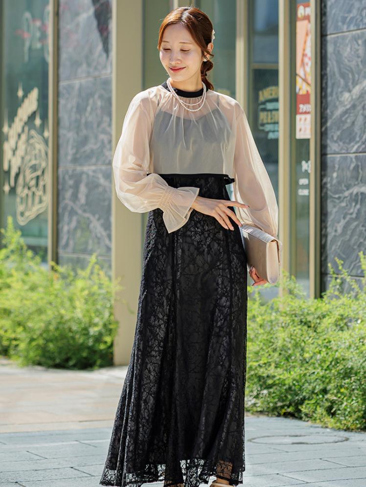 シアーボレロ付レースドレス(ブラック)AB1-426BL-M 5
