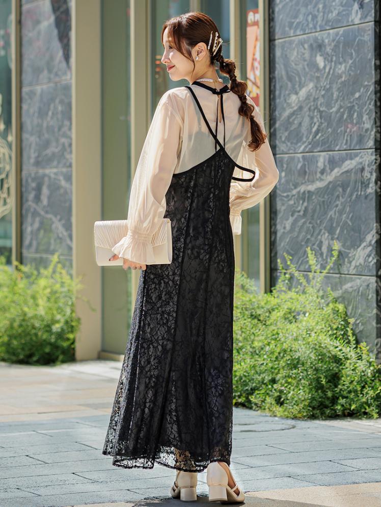 シアーボレロ付レースドレス(ブラック)AB1-426BL-L 9
