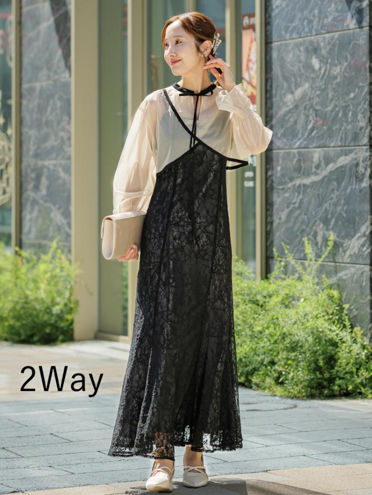 シアーボレロ付レースドレス(ブラック)AB1-426BL-L 11