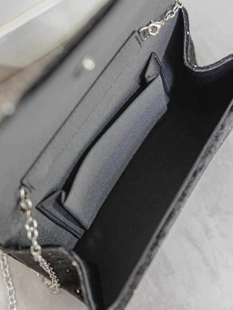 ラインストーン付きベロアバッグ(ブラック)BA058-BL 5