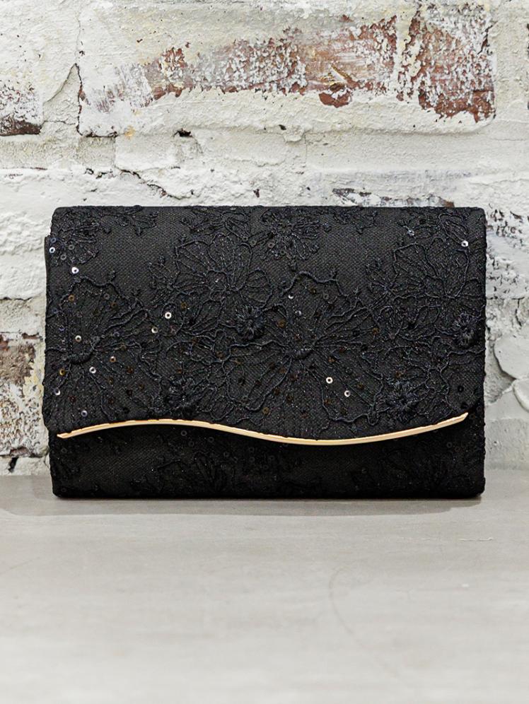 スパンコール刺繍レースバッグ(ブラック)BA059-BL 2