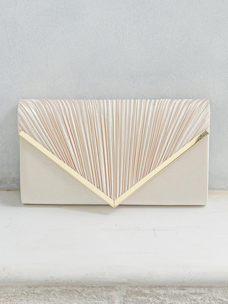 V字プレートサテンバッグ(ベージュ)BA063-BE 2